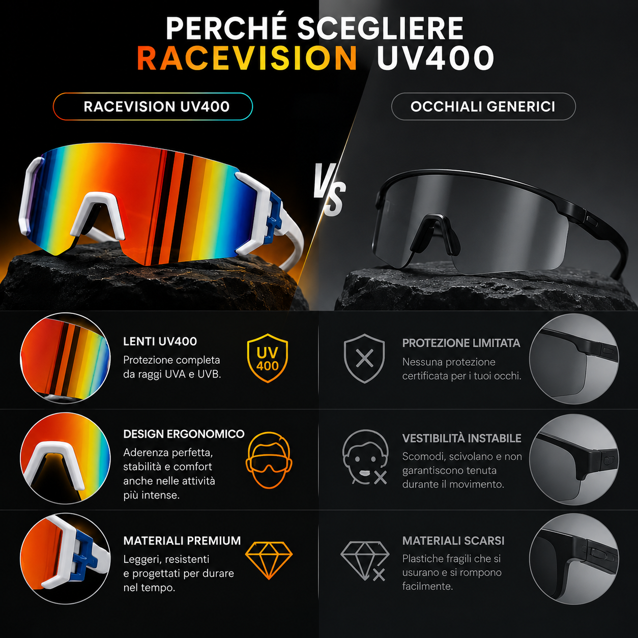 RACEVISION - Occhiali polarizzati con lenti UV400
