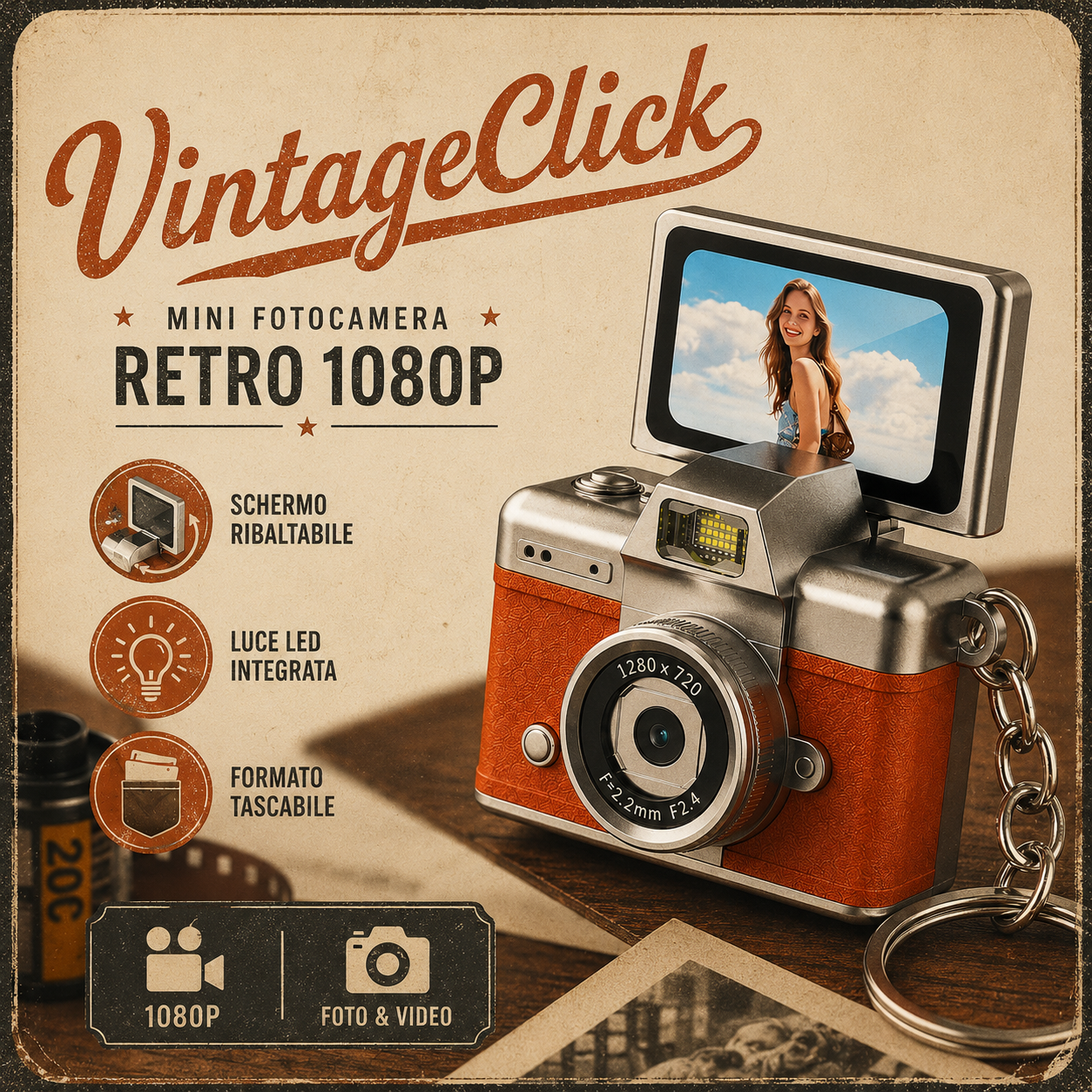 VintageClick - Mini Fotocamera Digitale Retrò